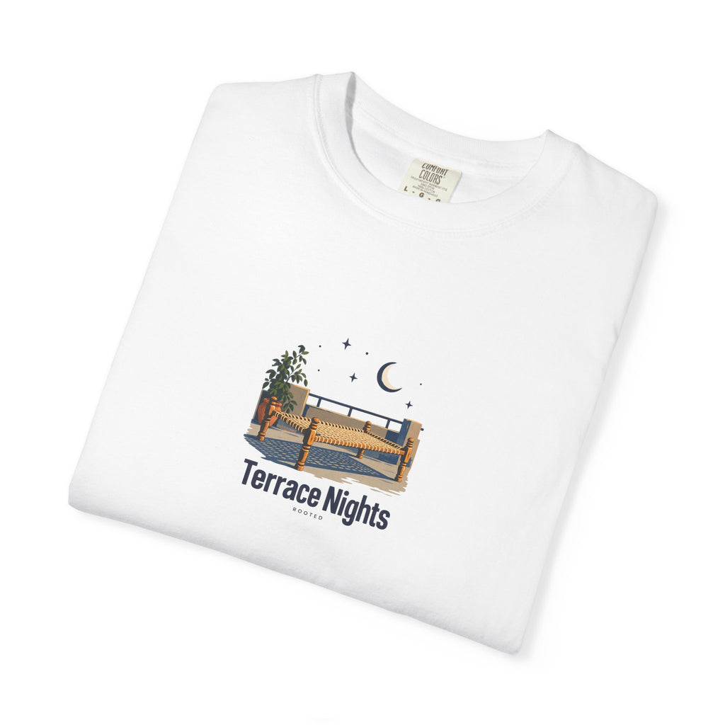 Terrace Nights — Rooted White Garment-Dyed T-Shirt