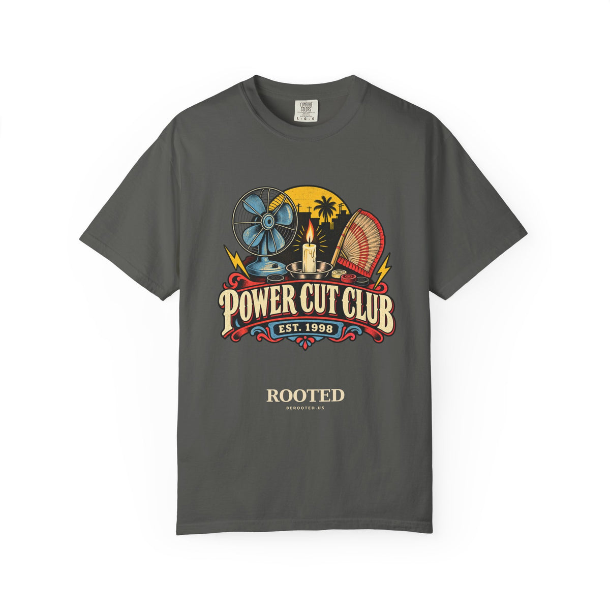 Power Cut Club T-Shirt – Retro Surf & Fan Graphic Tee ("Power Cut Club" EST. 1998)