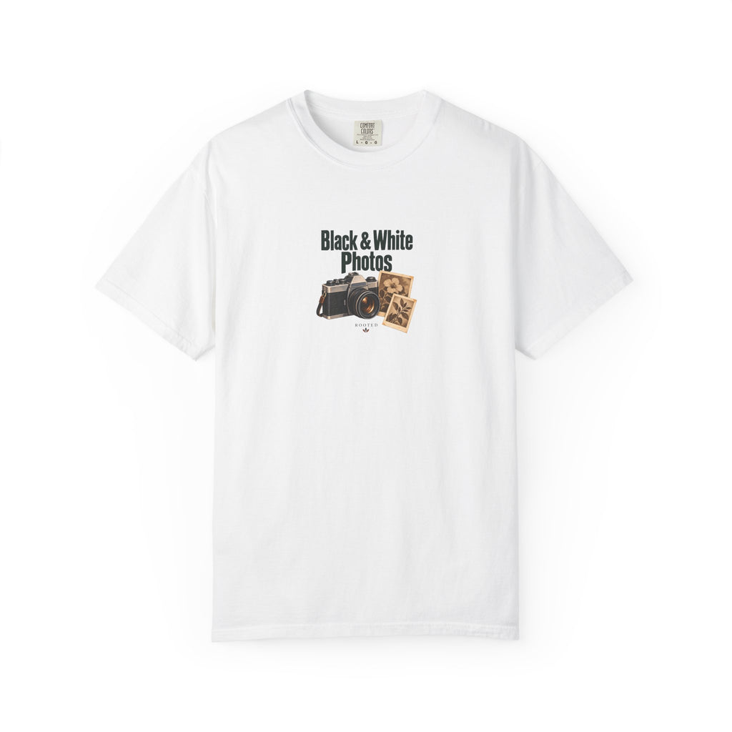 Black & White Photos — Rooted White Garment-Dyed T-Shirt