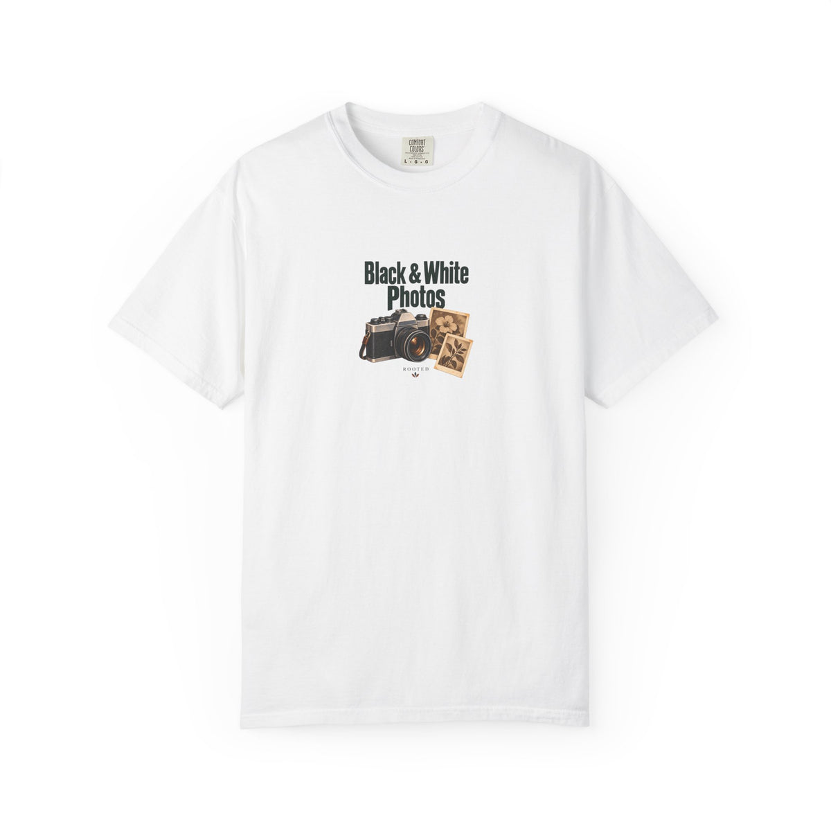 Black & White Photos — Rooted White Garment-Dyed T-Shirt