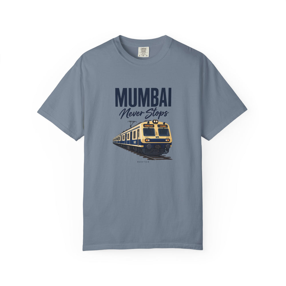Mumbai Never Stops — Rooted White Garment-Dyed T-Shirt