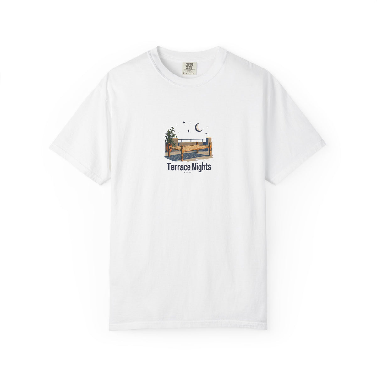 Terrace Nights — Rooted White Garment-Dyed T-Shirt