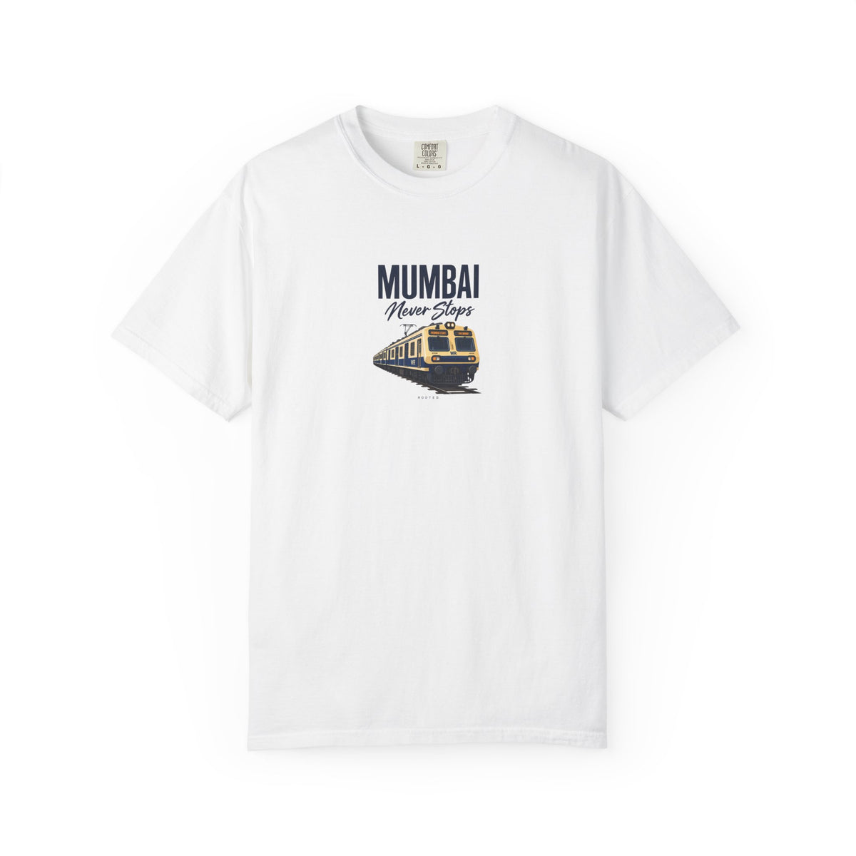 Mumbai Never Stops — Rooted White Garment-Dyed T-Shirt