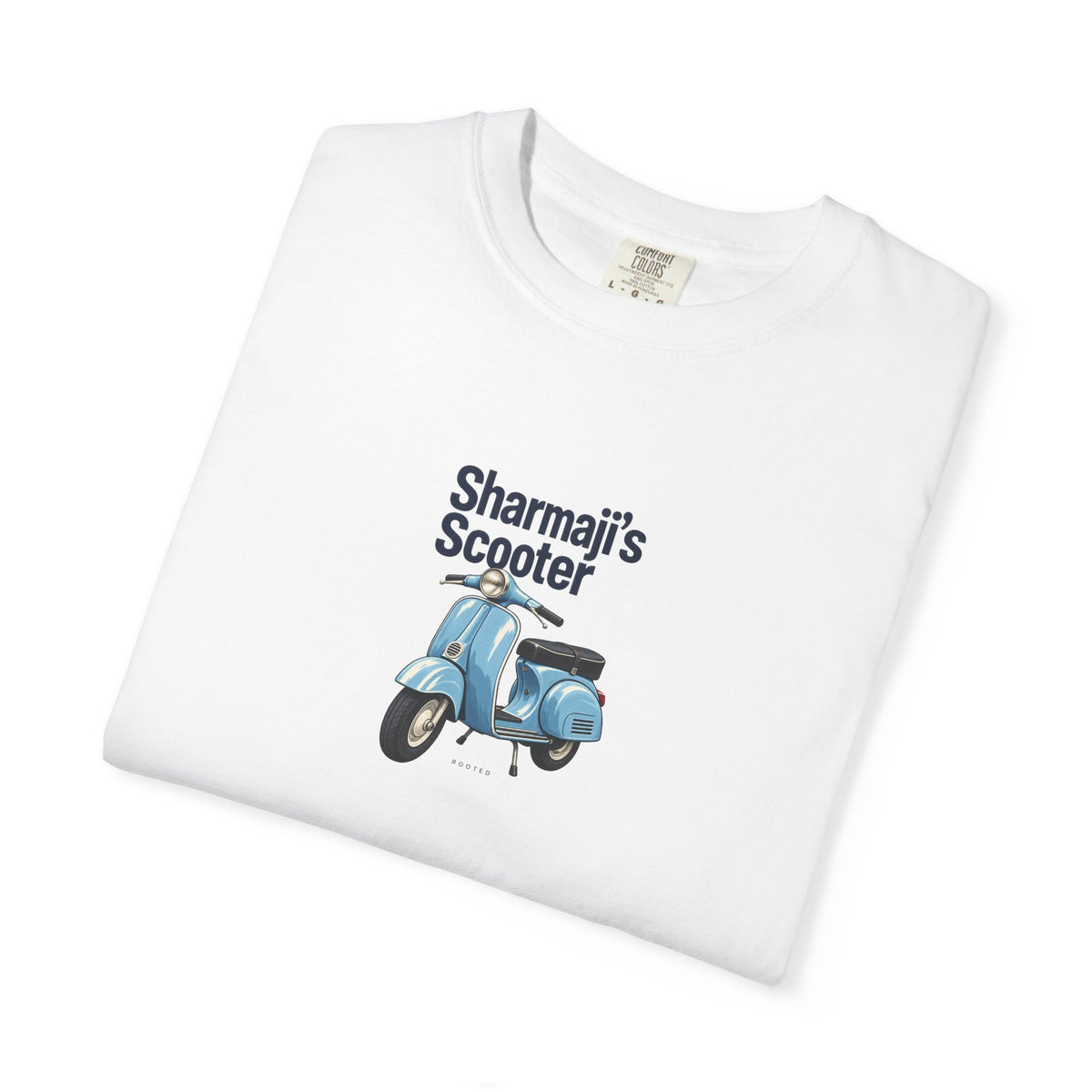 Sharmaji's Scooter — Rooted White Garment-Dyed T-Shirt