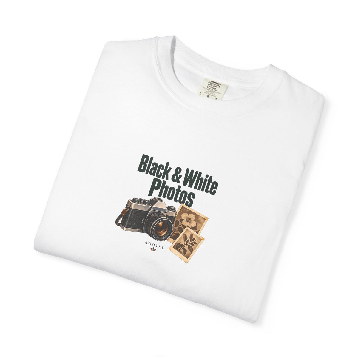 Black & White Photos — Rooted White Garment-Dyed T-Shirt