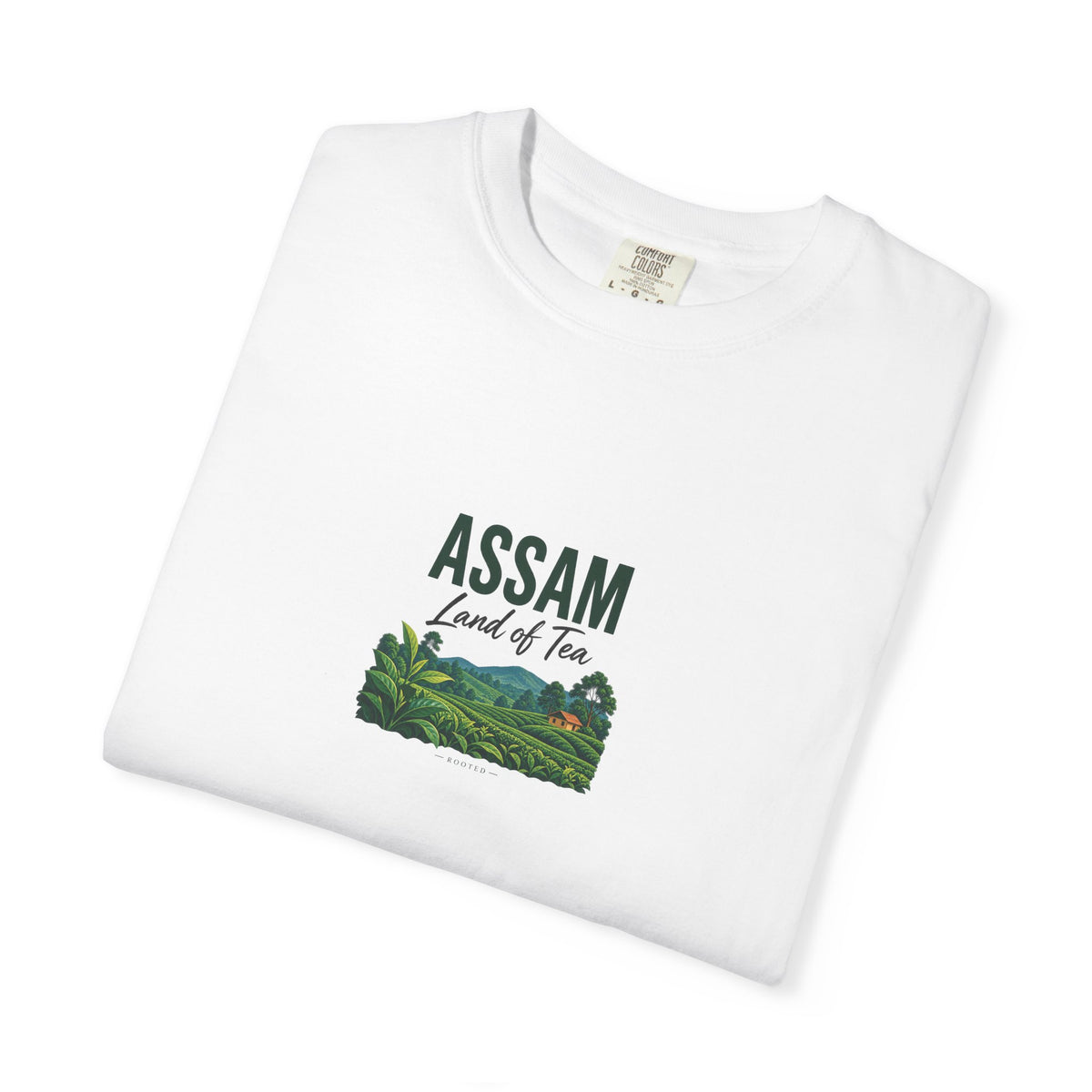 Assam — Land of Tea — Rooted White Garment-Dyed T-Shirt