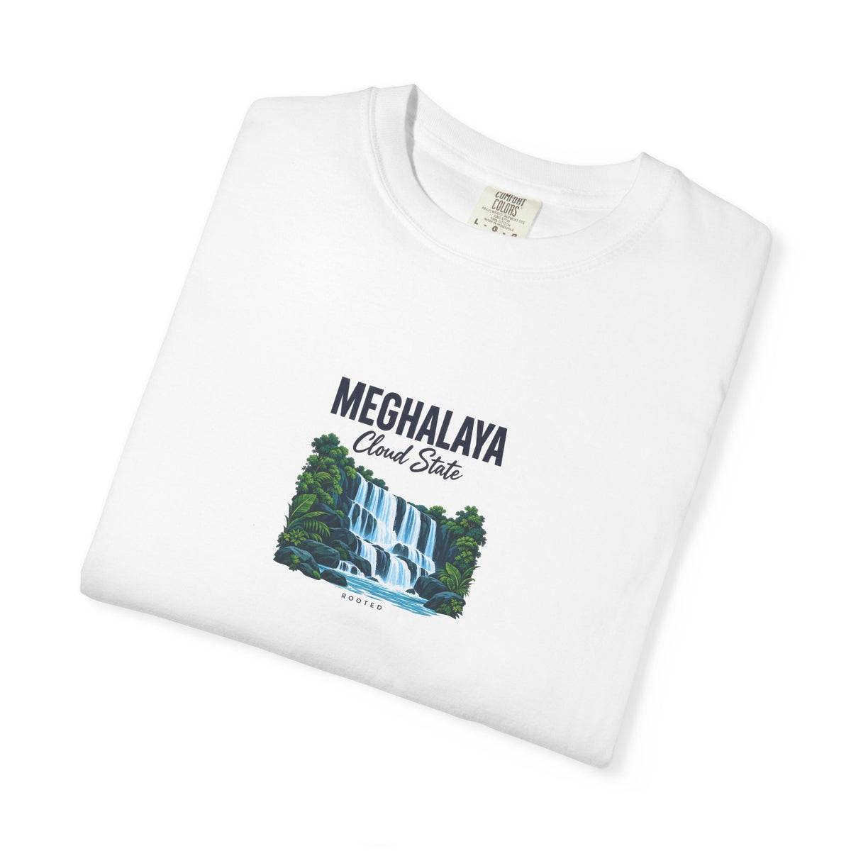 Meghalaya Cloud State — Rooted White Garment-Dyed T-Shirt