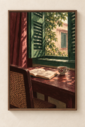 The Window We Sat Beside — West Bengal Art Print shown in a walnut frame. Styling mockup; frame not included.