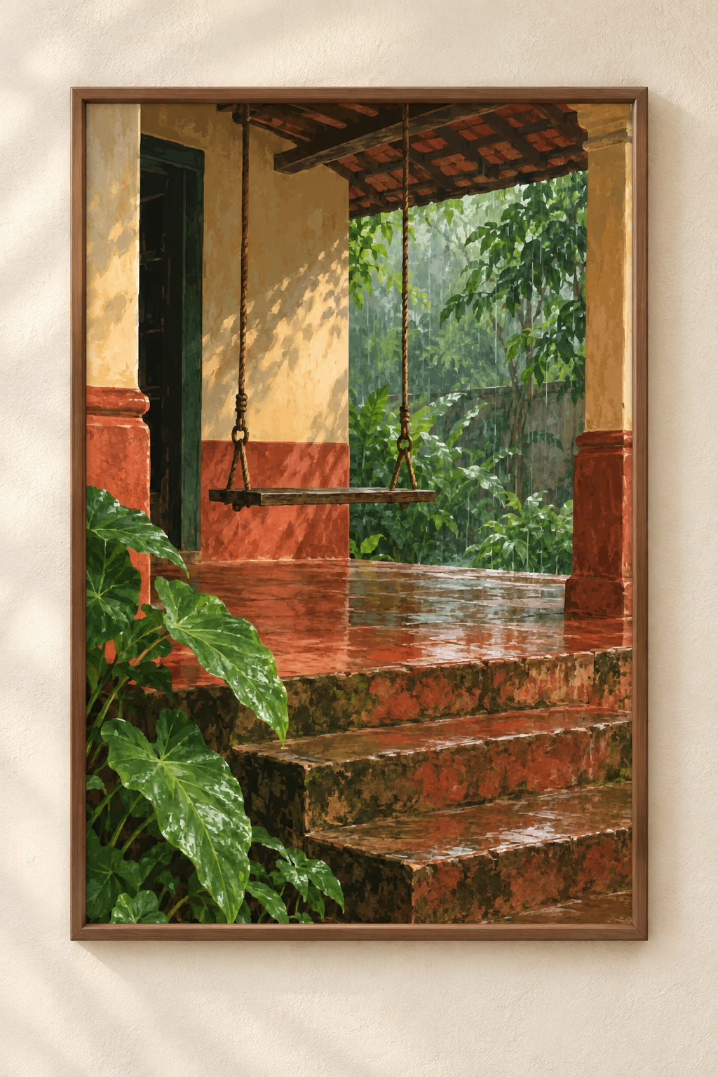 The Swing Is Still There — Odisha Art Print shown in a walnut frame. Styling mockup; frame not included.