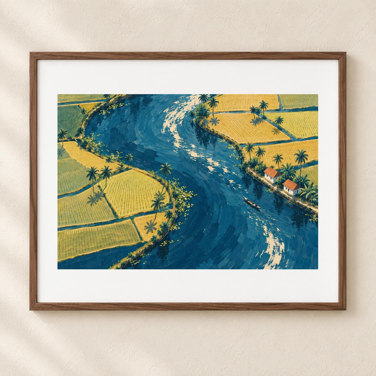 Water, Held Still — Kerala Matte Art Print | 14 × 11 in shown in a walnut frame. Styling mockup; frame not included.