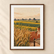 Fields of Belonging — Punjab Matte Art Print | 11 × 14 in shown in a walnut frame. Styling mockup; frame not included.