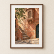 The Quiet Courtyard — Rajasthan Matte Art Print | 11 × 14 in shown in a walnut frame. Styling mockup; frame not included.